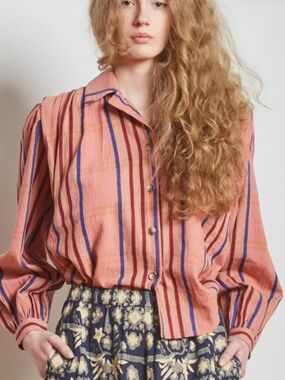 Rujuta Sheth Bedford Blouse S NWT Rose Chex Handwoven Cotton Top
